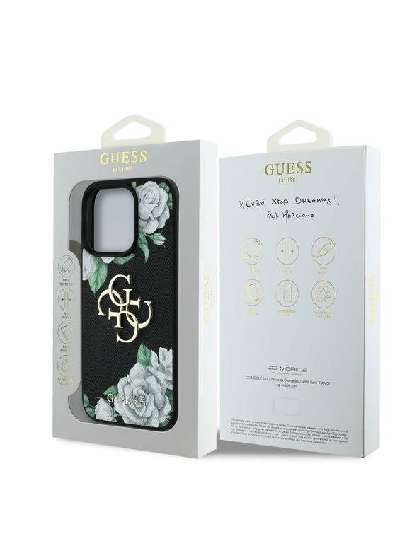 Guess Guess PU Grained Vrtnice 4G Kovinski Logo Zadnji ovitek za iPhone 16 Pro Črn