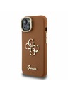 Guess Guess PU Grained 4G Logo Stand Zadnji ovitek za kamero za iPhone 15 Rjav