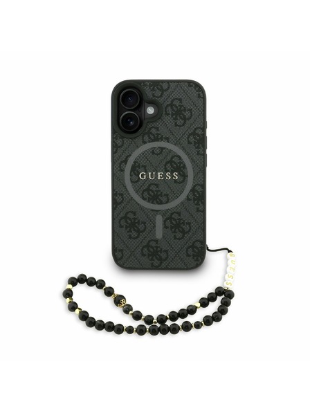 Guess Guess PU Usnje 4G Barvni kolobarji Trak MagSafe Zadnji ovitek za iPhone 16 Črn