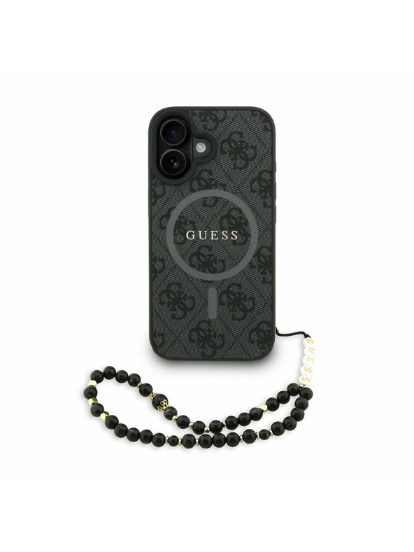 Guess Guess PU Usnje 4G Barvni kolobarji Trak MagSafe Zadnji ovitek za iPhone 16 Črn