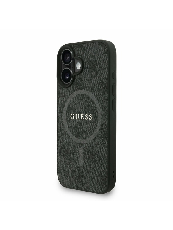 Guess Guess PU Usnje 4G Barvni kolobarji Trak MagSafe Zadnji ovitek za iPhone 16 Črn