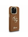 Guess Guess PU Grained 4G Logo Stand Zadnji ovitek za kamero za iPhone 15 Pro Max Rjav