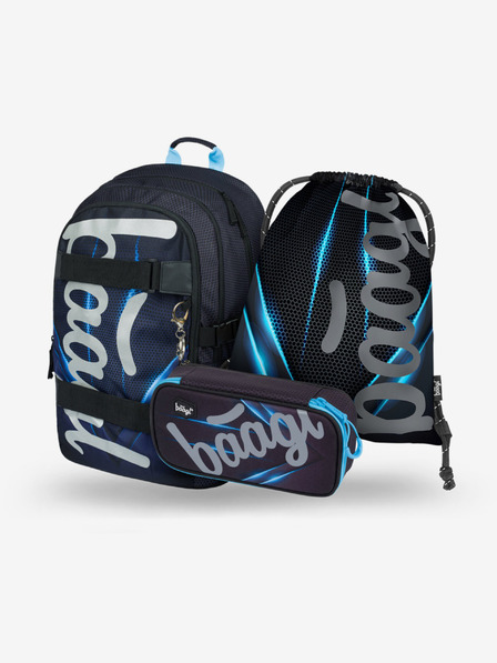 BAAGL  Črni 3 kompleti skate bluelight: nahrbtnik, peresnica, torba Baagl