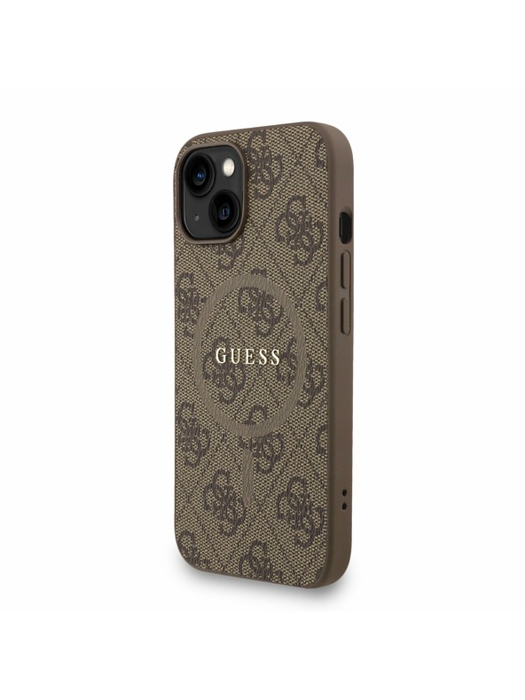 Guess Guess PU Leather 4G Colored Ring Strap MagSafe Zadnji ovitek za iPhone 15 Rjav