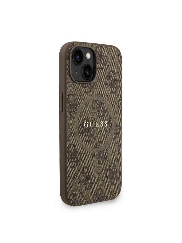 Guess Guess PU Leather 4G Colored Ring Strap MagSafe Zadnji ovitek za iPhone 15 Rjav