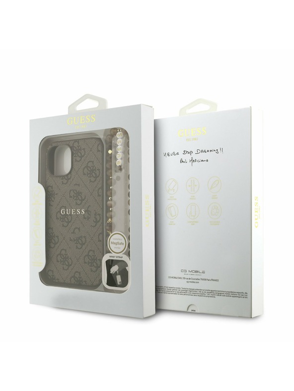 Guess Guess PU Leather 4G Colored Ring Strap MagSafe Zadnji ovitek za iPhone 15 Rjav