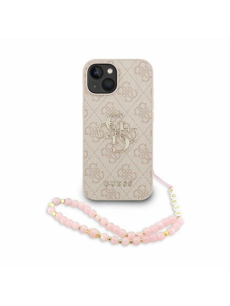 Guess Guess PU 4G Metal Logo Strap Zadnji ovitek za iPhone 15 Rožnat