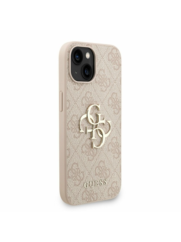 Guess Guess PU 4G Metal Logo Strap Zadnji ovitek za iPhone 15 Rožnat