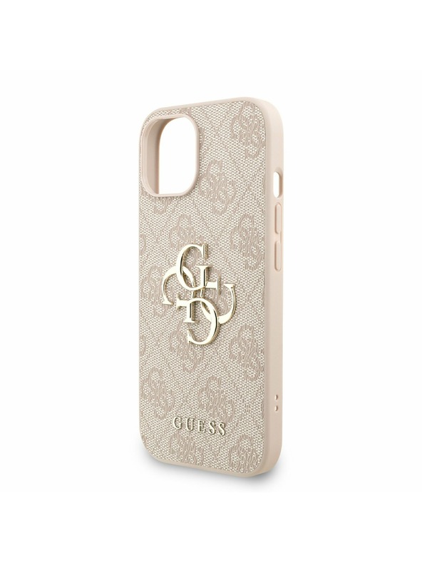 Guess Guess PU 4G Metal Logo Strap Zadnji ovitek za iPhone 15 Rožnat