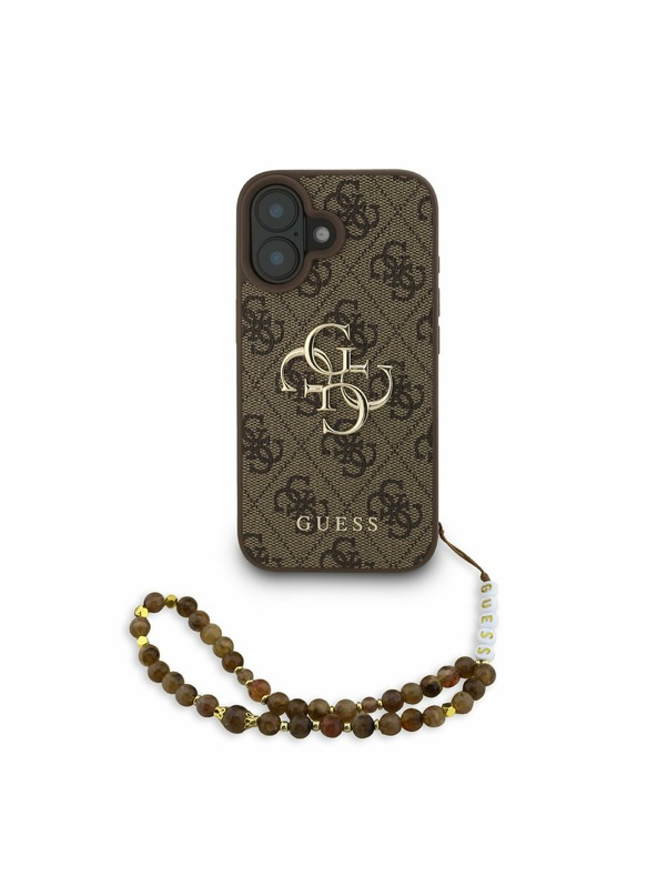 Guess Guess PU 4G Metal Logo Strap Zadnji ovitek za iPhone 16 Rjav