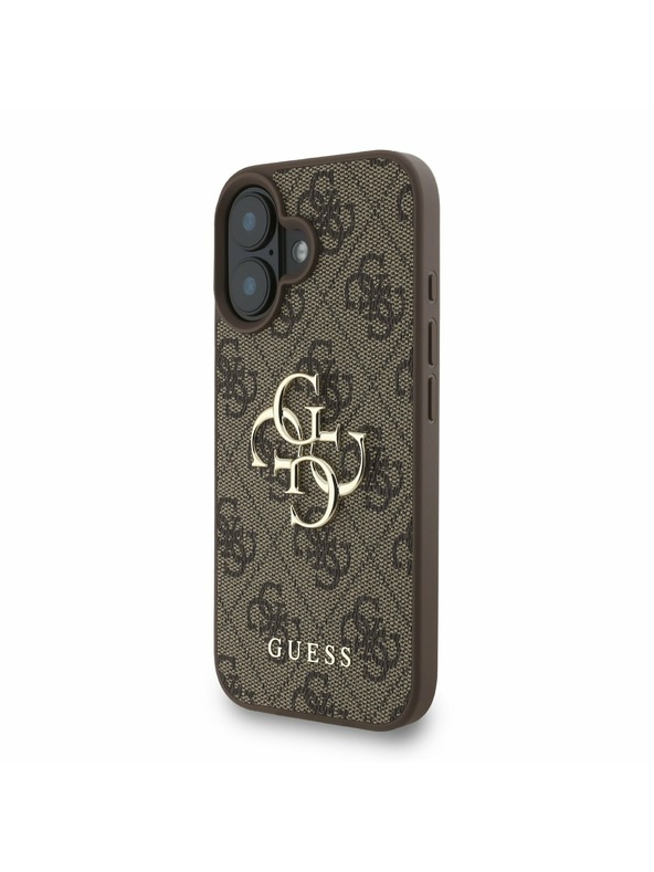 Guess Guess PU 4G Metal Logo Strap Zadnji ovitek za iPhone 16 Rjav