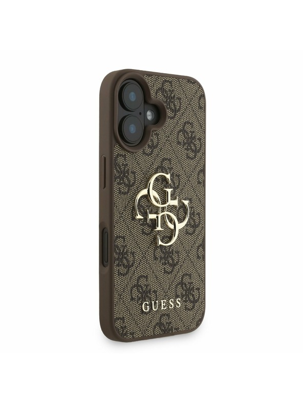 Guess Guess PU 4G Metal Logo Strap Zadnji ovitek za iPhone 16 Rjav