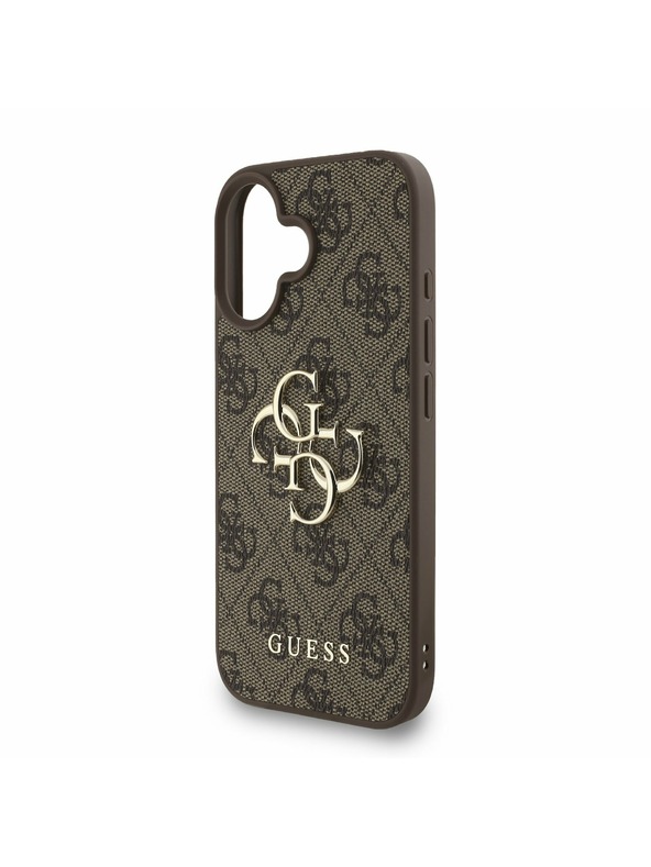 Guess Guess PU 4G Metal Logo Strap Zadnji ovitek za iPhone 16 Rjav
