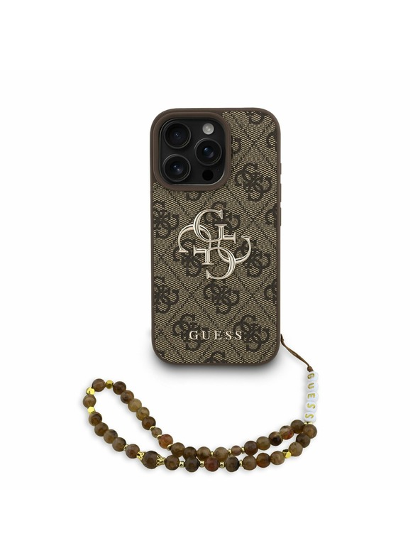 Guess Guess PU 4G Metal Logo Strap Zadnji ovitek za iPhone 16 Pro Rjav