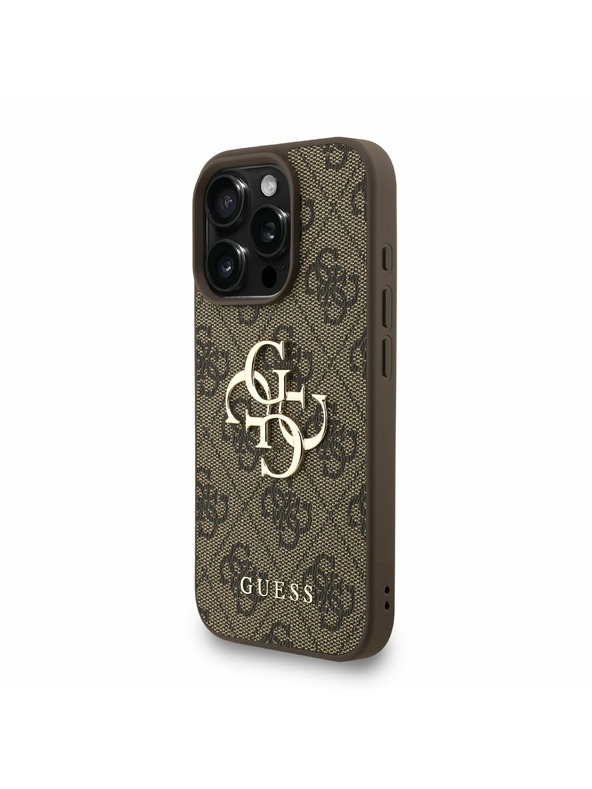Guess Guess PU 4G Metal Logo Strap Zadnji ovitek za iPhone 16 Pro Rjav