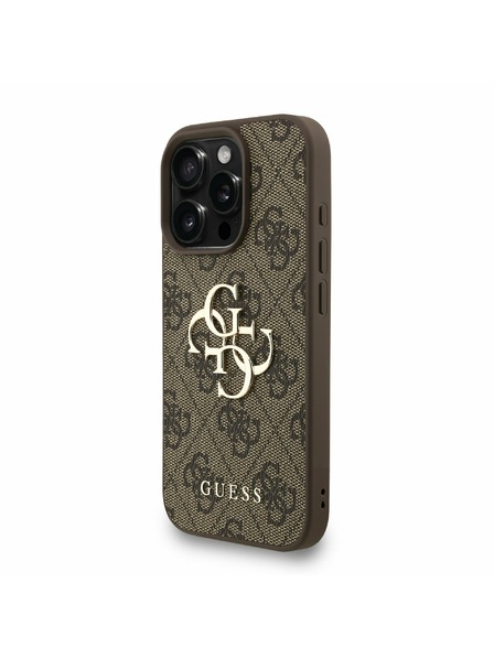Guess Guess PU 4G Metal Logo Strap Zadnji ovitek za iPhone 16 Pro Rjav