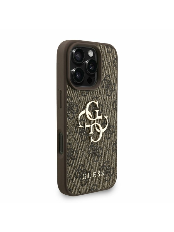 Guess Guess PU 4G Metal Logo Strap Zadnji ovitek za iPhone 16 Pro Rjav