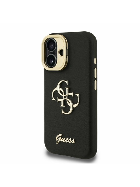 Guess Guess PU Grained 4G Logo Stand Camera Frame Zadnji ovitek za iPhone 16 Črn
