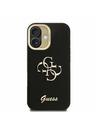 Guess Guess PU Grained 4G Logo Stand Camera Frame Zadnji ovitek za iPhone 16 Črn