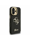 Guess Guess PU Grained 4G Logo Stand Camera Frame Zadnji ovitek za iPhone 16 Črn