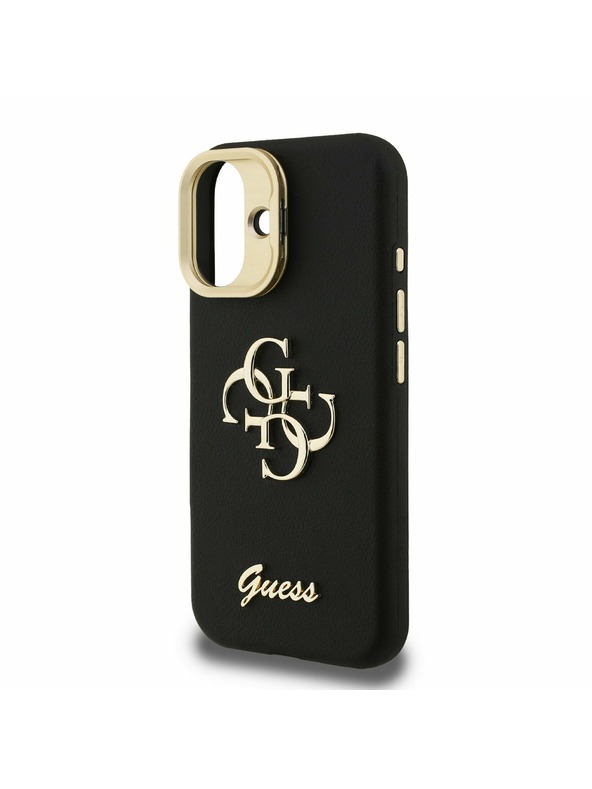 Guess Guess PU Grained 4G Logo Stand Camera Frame Zadnji ovitek za iPhone 16 Črn