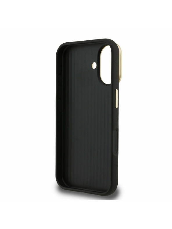 Guess Guess PU Grained 4G Logo Stand Camera Frame Zadnji ovitek za iPhone 16 Črn