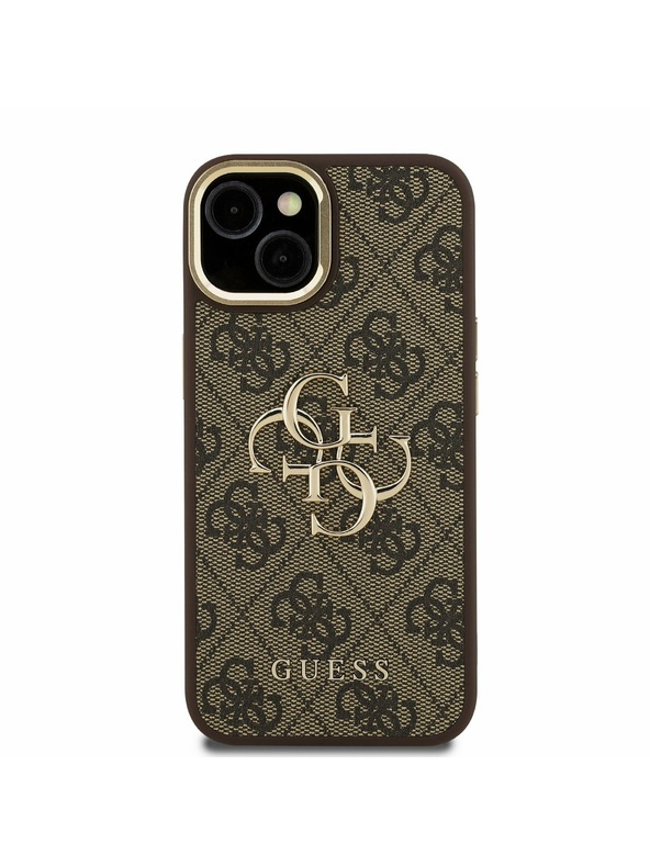 Guess Guess PU 4G Metal Logo Stand Camera Frame Zadnji ovitek za iPhone 13 Rjav