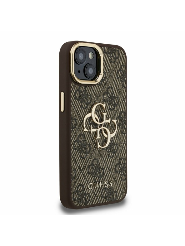 Guess Guess PU 4G Metal Logo Stand Camera Frame Zadnji ovitek za iPhone 13 Rjav
