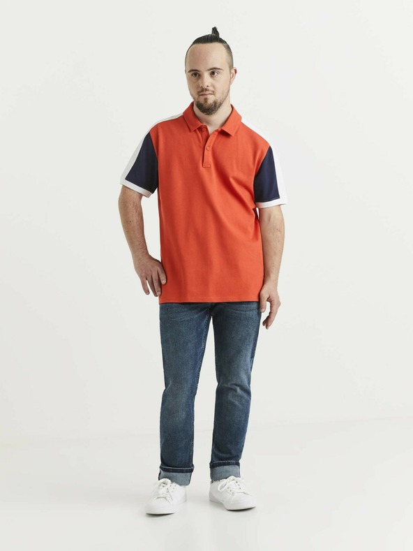 Celio Modra in oranžna moška polo majica Celio