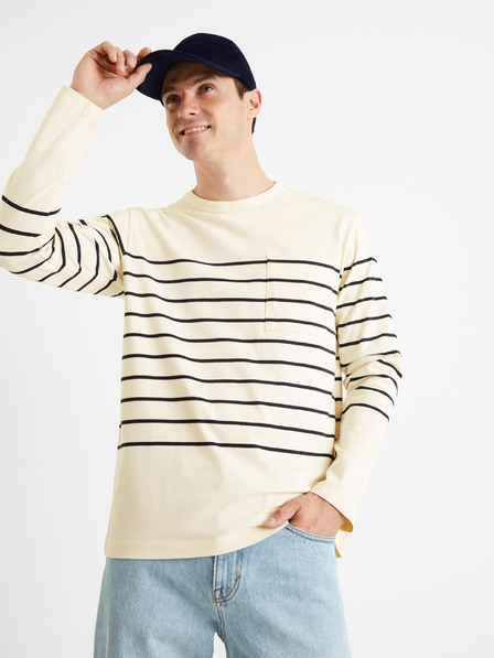 Celio Kremasta moška črtasta majica Celio Veboxmlr
