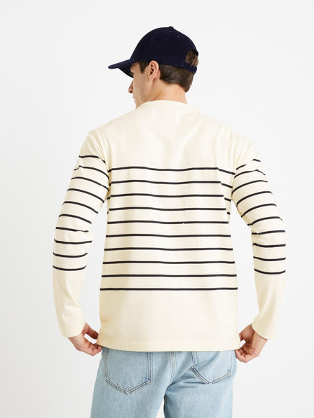 Celio Kremasta moška črtasta majica Celio Veboxmlr
