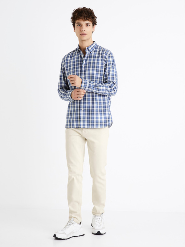 Celio Belo-modra moška karirasta majica Celio Dawayne