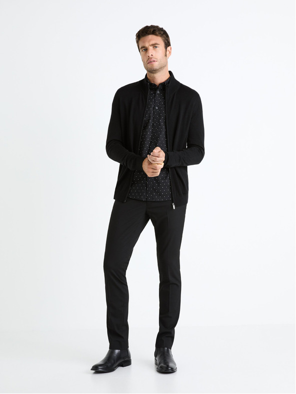 Celio Črna moška jopica z zadrgo iz volnene mešanice Celio Fecardinos
