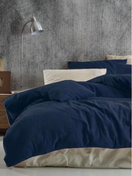 Kvalitex Francoska muslinska posteljnina 240x220, 70x90cm temno modra Kvalitex