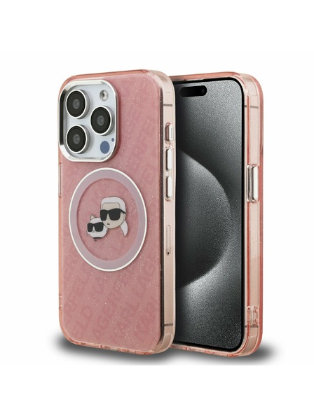 Karl Lagerfeld Karl Lagerfeld IML K&CH Heads Repeated Logo MagSafe Zadnji Pokrov za iPhone 15 Pro Roza