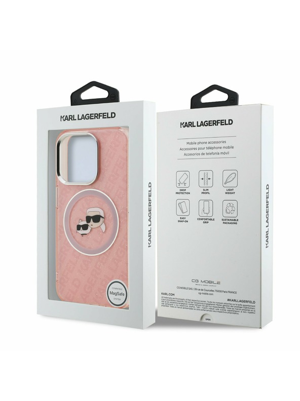 Karl Lagerfeld Karl Lagerfeld IML K&CH Heads Repeated Logo MagSafe Zadnji Pokrov za iPhone 15 Pro Max Roza
