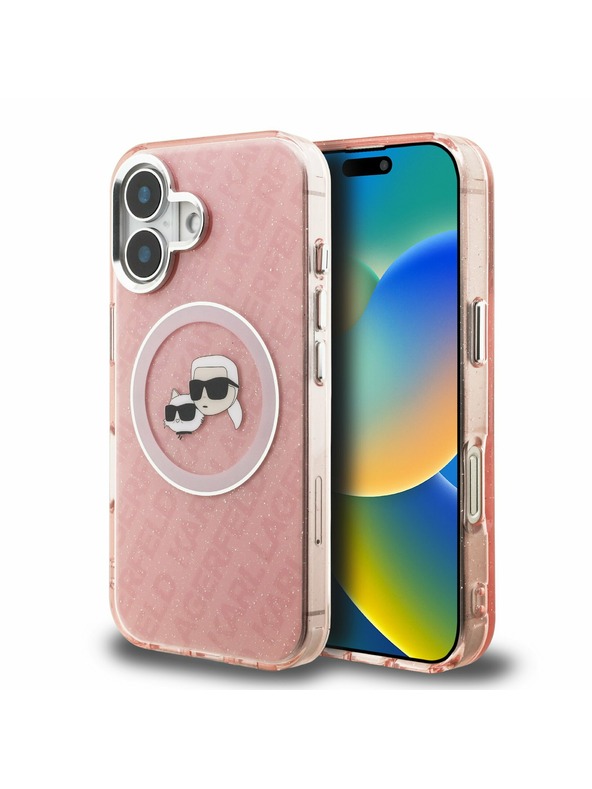 Karl Lagerfeld Karl Lagerfeld IML K&CH Heads Repeated Logo MagSafe Zadnji Pokrov za iPhone 16 Roza