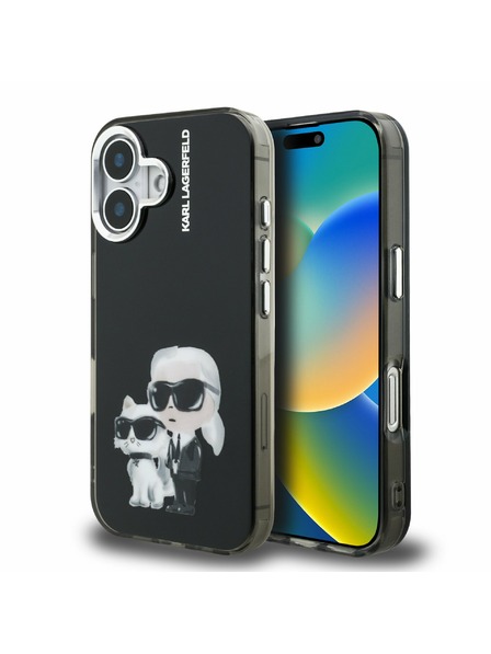 Karl Lagerfeld Karl Lagerfeld IML Aquarelle Karl and Choupette Zadnji Pokrov za iPhone 16 Črna