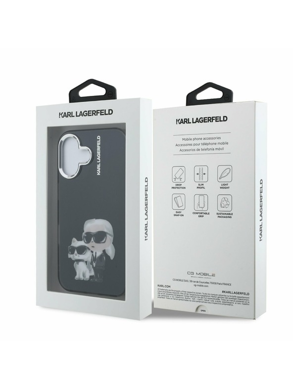 Karl Lagerfeld Karl Lagerfeld IML Aquarelle Karl and Choupette Zadnji Pokrov za iPhone 16 Črna