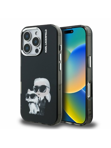 Karl Lagerfeld Karl Lagerfeld IML Aquarelle Karl and Choupette Zadnji Pokrov za iPhone 16 Pro Črna
