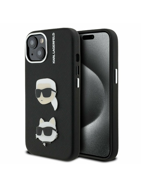 Karl Lagerfeld Karl Lagerfeld Grained PU K&CH Heads Zadnji Pokrov za iPhone 15 Črna