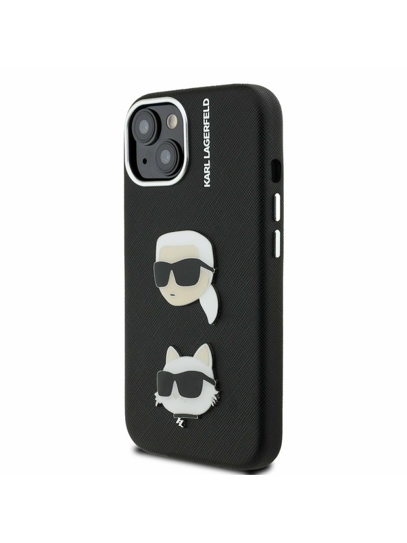 Karl Lagerfeld Karl Lagerfeld Grained PU K&CH Heads Zadnji Pokrov za iPhone 15 Črna