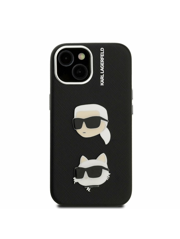 Karl Lagerfeld Karl Lagerfeld Grained PU K&CH Heads Zadnji Pokrov za iPhone 15 Črna