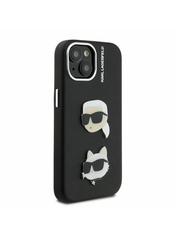 Karl Lagerfeld Karl Lagerfeld Grained PU K&CH Heads Zadnji Pokrov za iPhone 15 Črna