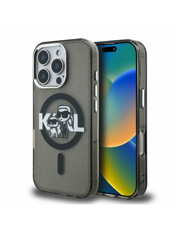 Karl Lagerfeld Karl Lagerfeld IML Glitter Karl and Choupette Sketch MagSafe Zadnji Ovitek za iPhone 16 Pro Max Black