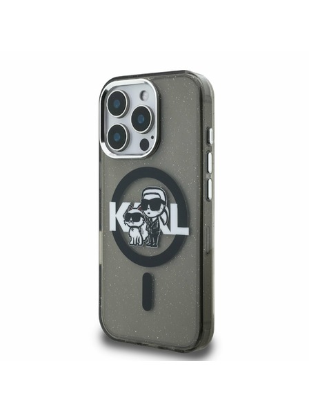 Karl Lagerfeld Karl Lagerfeld IML Glitter Karl and Choupette Sketch MagSafe Zadnji Ovitek za iPhone 16 Pro Max Black