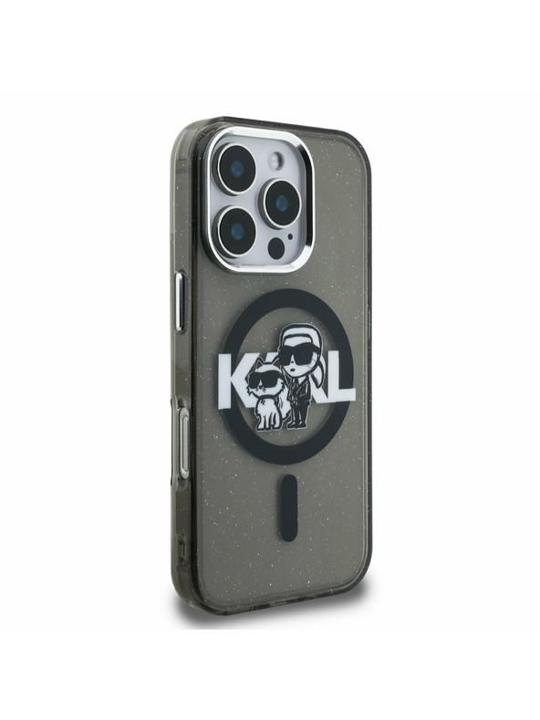 Karl Lagerfeld Karl Lagerfeld IML Glitter Karl and Choupette Sketch MagSafe Zadnji Ovitek za iPhone 16 Pro Max Black