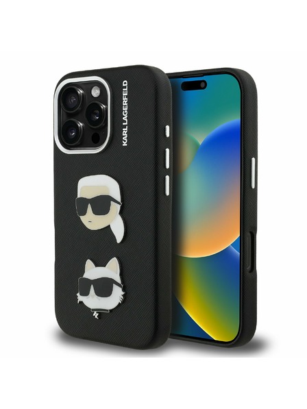 Karl Lagerfeld Karl Lagerfeld Grained PU K&CH Heads Zadnji Ovitek za iPhone 16 Pro Black