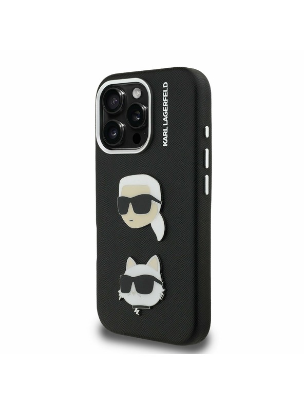 Karl Lagerfeld Karl Lagerfeld Grained PU K&CH Heads Zadnji Ovitek za iPhone 16 Pro Black
