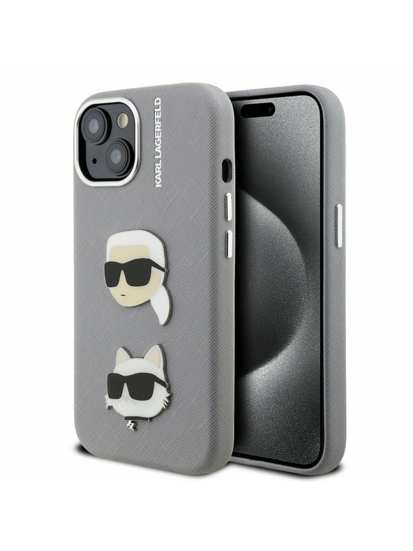 Karl Lagerfeld Karl Lagerfeld Grained PU K&CH Heads Zadnji Ovitek za iPhone 15 Grey